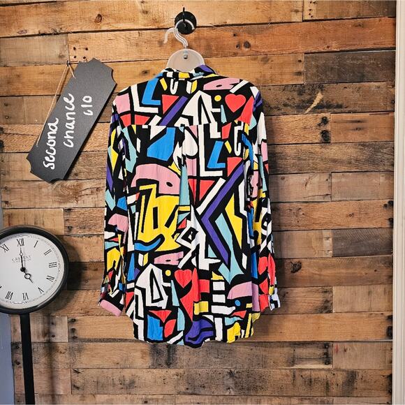 Big Dart Women's Colorful Retro Pop Art Print Button Up Long Sleeve Sz M/L - Picture 10 of 12